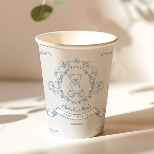 Teddy Bär Vintag Chinoiserie Toile Babydusche Pappbecher