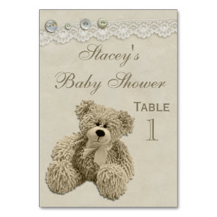 Teddy Bär Vintage-Spitze Personalisierte Babyparty Tischnummer