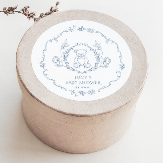 Teddy Bär Vintagen Blumenrahmen Kinderdusche Runder Aufkleber