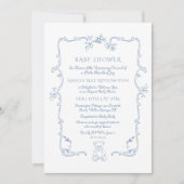 Teddy Bär Vintager Rahmen Toile Baby Dusche Einladung (Vorderseite)