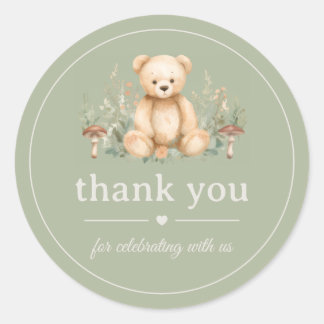 Teddy Bär Wald Dusche Sagegrün Danke Runder Aufkleber