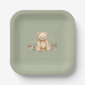 Teddy-Bär-Wald-Papierteller Sage Green Pappteller (Vorderseite)