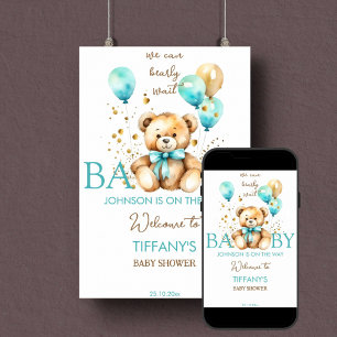 Teddy Bär Warten Baby Dusche Begrüßungszeichen Poster