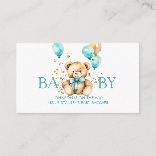Teddy Bär warten Baby Dusche Windel Tombola Begleitkarte (Rückseite)