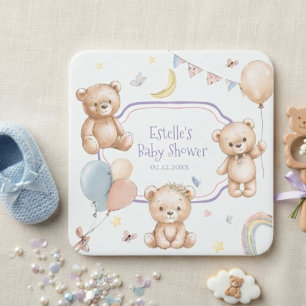Teddy Bär Wasserfarbe Stern Mond Herz Luftballons Rechteckiger Pappuntersetzer
