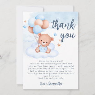 Teddy Bär Watercolor Junge Baby Shower individuell Dankeskarte