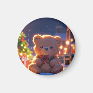 Teddy-Bär-Weihnachtszauber im schneebedeckten Dorf Magnet