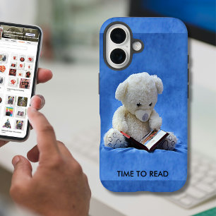 Teddy-Bär Zeit zum Lesen Blaues Kuscheltier, iPhone 16 Hülle