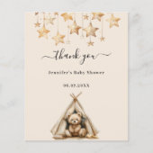 Teddy Bär Zelt Beige Babydusche Danke Karte (Vorderseite)