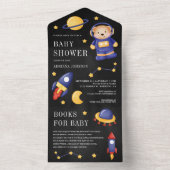 Teddy Bären Astronaut Black Baby Dusche im Außenra All In One Einladung (Innen Boden)