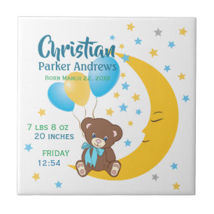 Teddy Bären auf dem Mond Baby Birth Stats Fliese