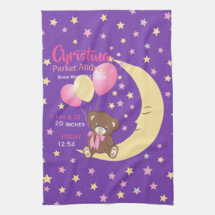 Teddy Bären auf dem Mond Baby Birth Stats Geschirrtuch