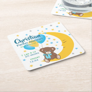 Teddy Bären auf dem Mond Baby Birth Stats Rechteckiger Pappuntersetzer
