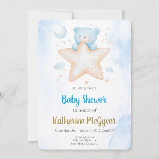 Teddy Bären Baby Duschboy Einladung (Vorderseite)