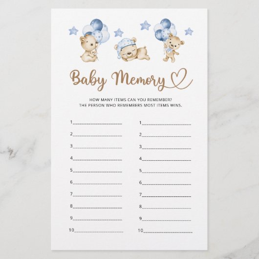 Teddy Bären Baby Dusche Baby Memory (Vorderseite)