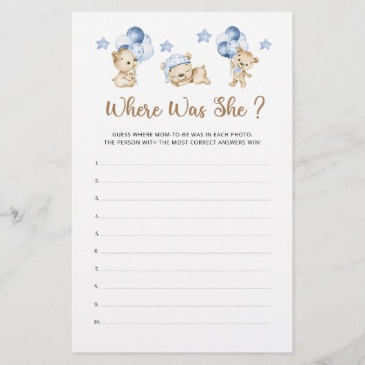 Teddy Bären Baby Dusche Wo war sie? (Vorderseite)