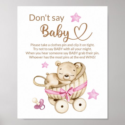 Teddy Bären Babybär sagen nicht Babydusche Poster (Vorne)