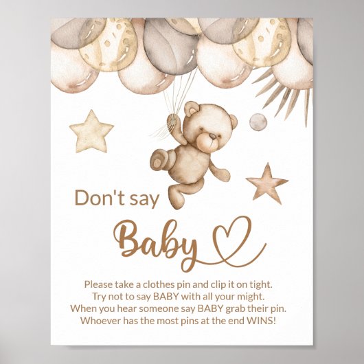 Teddy Bären Babybär sagen nicht Babydusche Poster (Vorne)