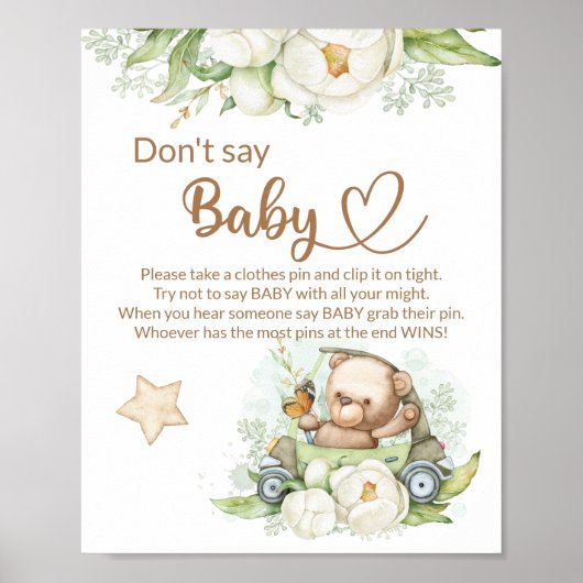 Teddy Bären Babybär sagt nicht, Baby Dusche Spiel Poster (Vorne)