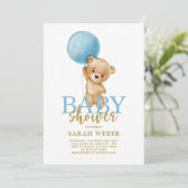 Teddy Bären Ballon Babydusche Einladung (Stehend Vorderseite)