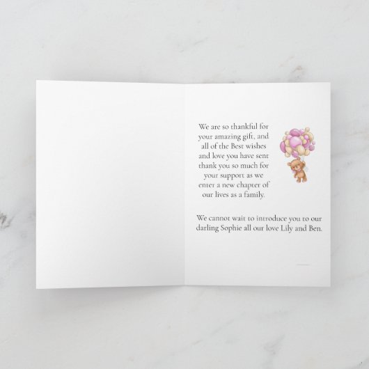 Teddy Bären Ballon So dankbar Karte (Innenseite)