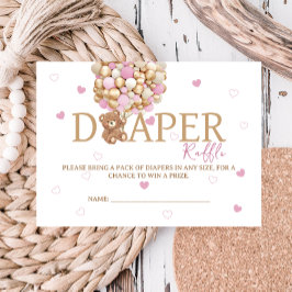 Teddy Bären Ballon Themed Diaper Raffles Pink Begleitkarte