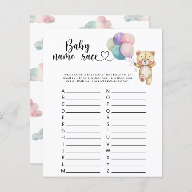 Teddy Bären Ballons - Baby name race game (Vorne/Hinten)