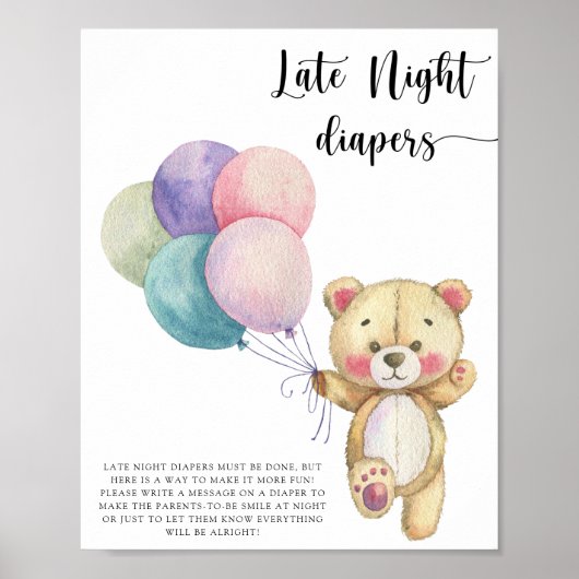 Teddy Bären Ballons - Spate night diapers game Poster (Vorne)