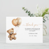 Teddy Bären Balloons Babydusche Geschlecht neutral Dankeskarte (Stehend Vorderseite)