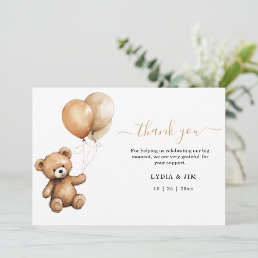 Teddy Bären Balloons Babydusche Geschlecht neutral Dankeskarte (Stehend Vorderseite)