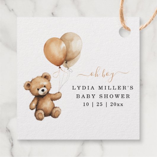 Teddy Bären Balloons Babydusche Geschlecht neutral Geschenkanhänger (Rückseite)