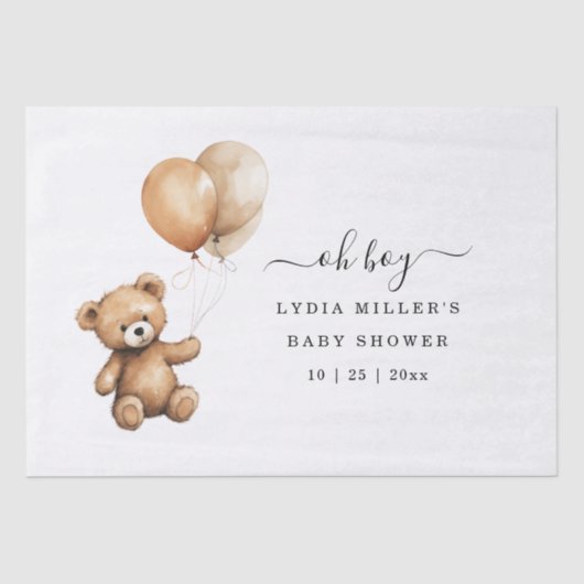 Teddy Bären Balloons Babydusche Geschlecht neutral Seidenpapier (Vorderseite)