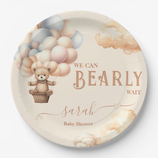 Teddy Bären Balloons frühes Warten Geschlecht neut Pappteller (Vorderseite)