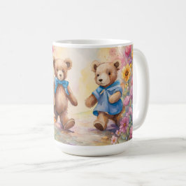 Teddy Bären beim Spazierengehen in einem Pastelgar Kaffeetasse
