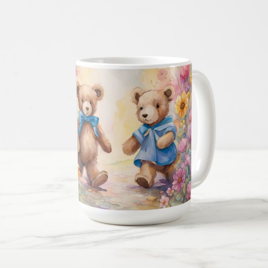 Teddy Bären beim Spazierengehen in einem Pastelgar Kaffeetasse (VorderseiteRechts)