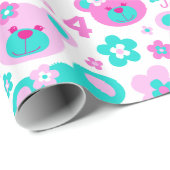 Teddy Bären Blume 4. Geburtstagsnamensgeschenk Geschenkpapier (Rolleneckpunkt)