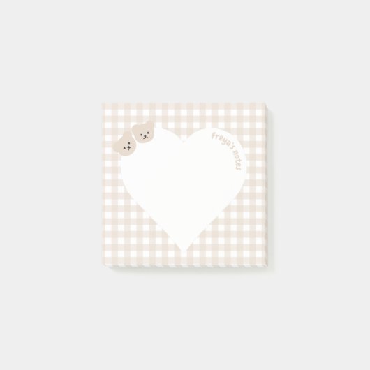 Teddy-Bären Brown Gingham Heart Post-it Klebezettel (Vorderseite)