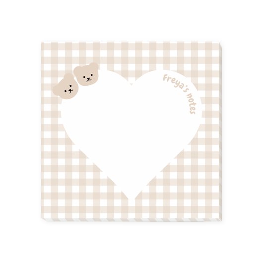 Teddy-Bären Brown Gingham Heart Post-it Klebezettel