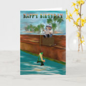 Teddy Bären Fischen 4. Happy Geburtstag Karte (Gelbe Blume)