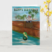 Teddy Bären Fischen 8. Happy Birthday Karte (Gelbe Blume)