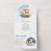 Teddy Bären fliegen über die Mond Boy Babydusche All In One Einladung (Innen Boden)