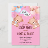 Teddy Bären Gender Reveve Invitation Balloons Einladung (Vorderseite)
