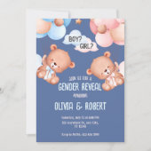 Teddy Bären Gender Reveve Invitation Balloons Einladung (Vorderseite)