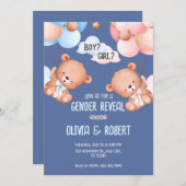 Teddy Bären Gender Reveve Invitation Balloons Einladung (Vorne/Hinten)