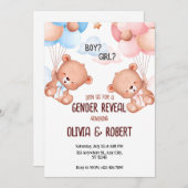 Teddy Bären Gender Reveve Invitation Balloons Einladung (Vorne/Hinten)