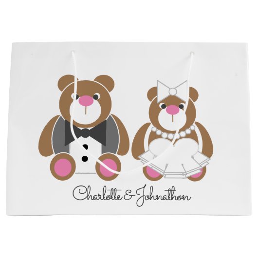 Teddy Bären Hochzeit niedlich Große Geschenktüte (Vorderseite)