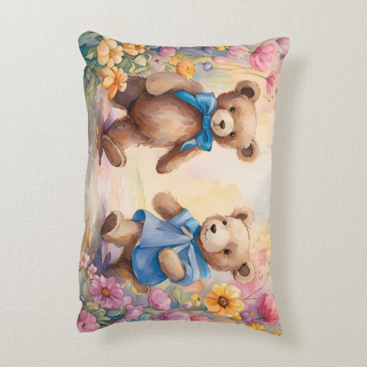 Teddy Bären in einem Pastelgarten Dekokissen (Rückseite(Vertikal))