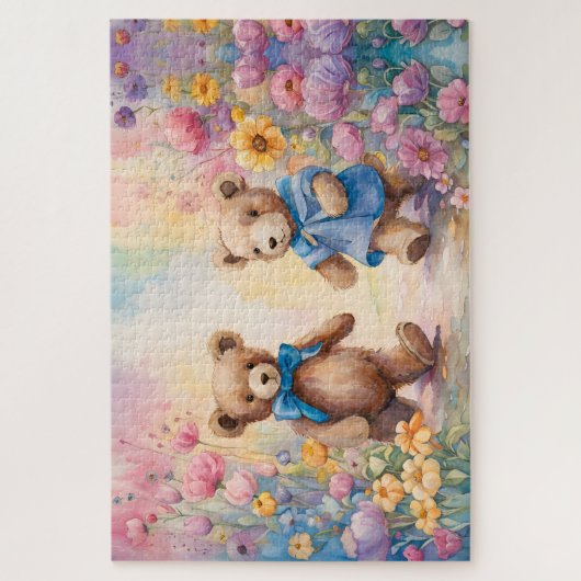 Teddy Bären in einem Pastelgarten Puzzle (Vertikal)
