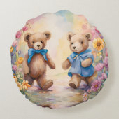 Teddy Bären in einem Pastelgarten Rundes Kissen (Rückseite)