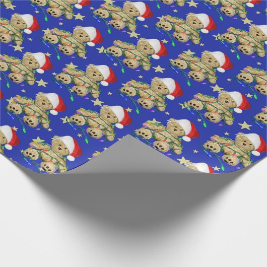 Teddy Bären in Weihnachtsbeleuchtung Geschenkpapier (Ecke)
